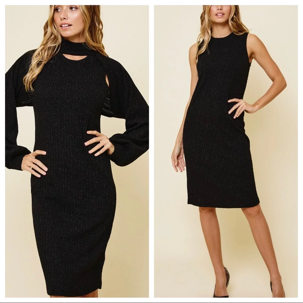 Sleeveless Dress with Ribbed Turtleneck Bolero
SET - Picture 3 of 5